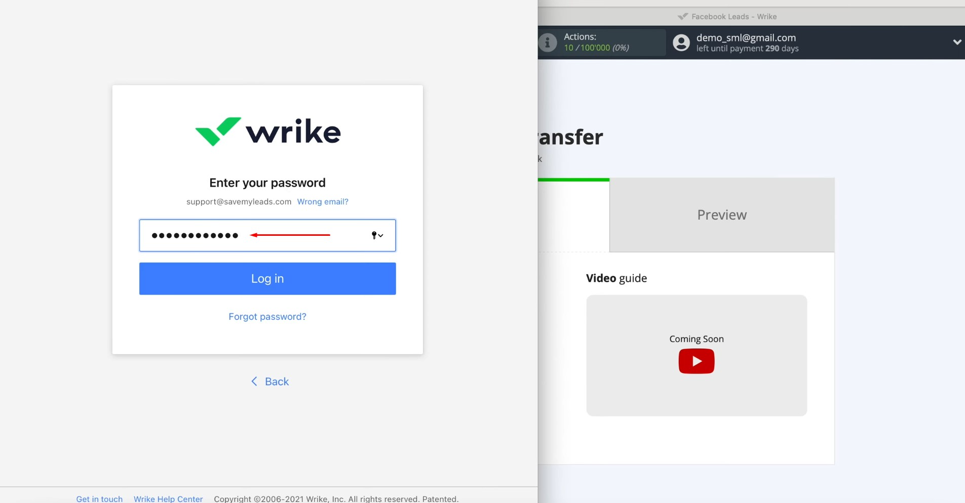 Facebook and Wrike integration | Specify a password and click “Log in” Facebook and Wrike integration | Specify a password and click “Log in”