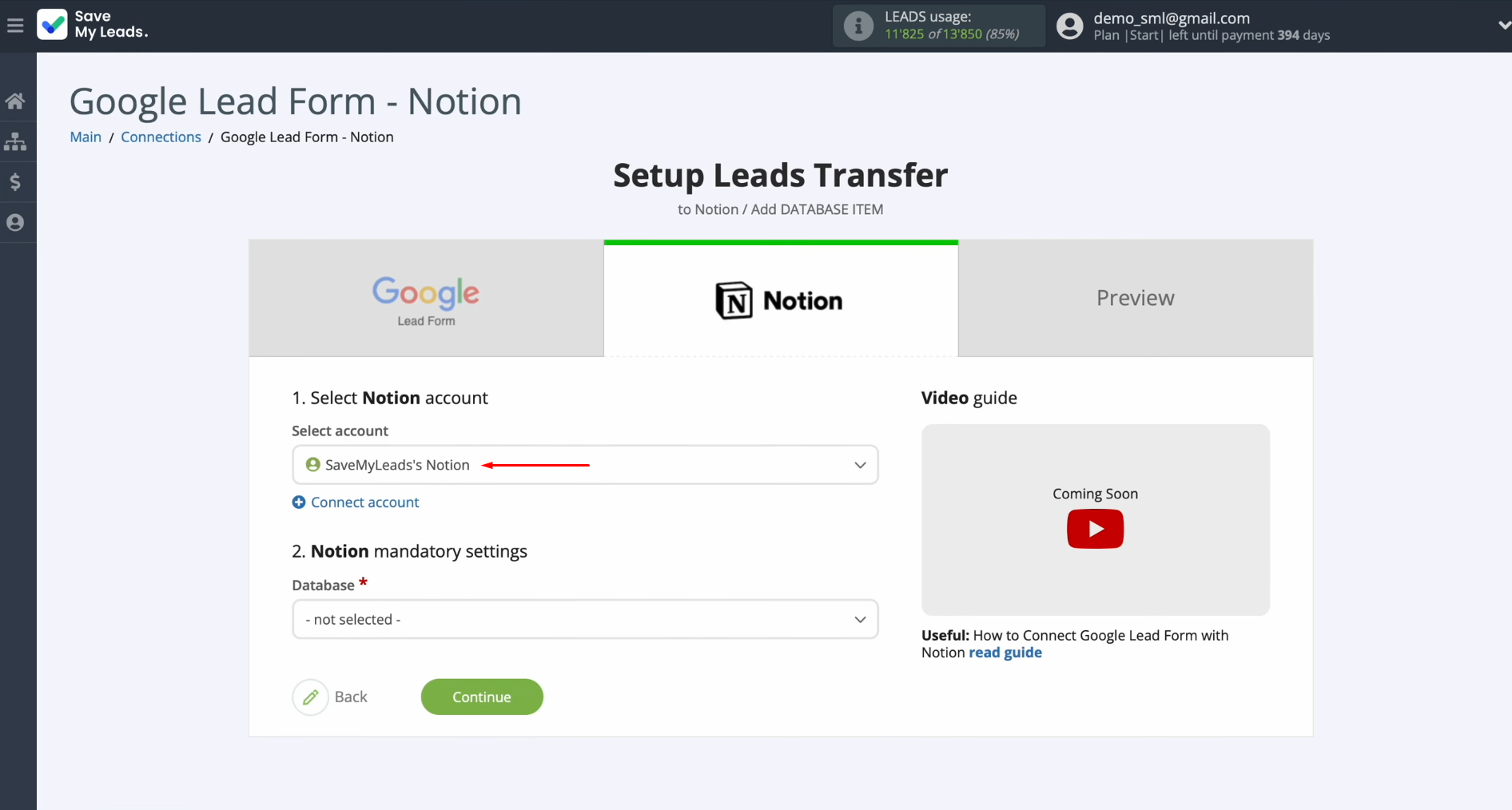 Google Ads Lead Form and Notion integration | Select the connected login Google Ads Lead Form and Notion integration | Select the connected login