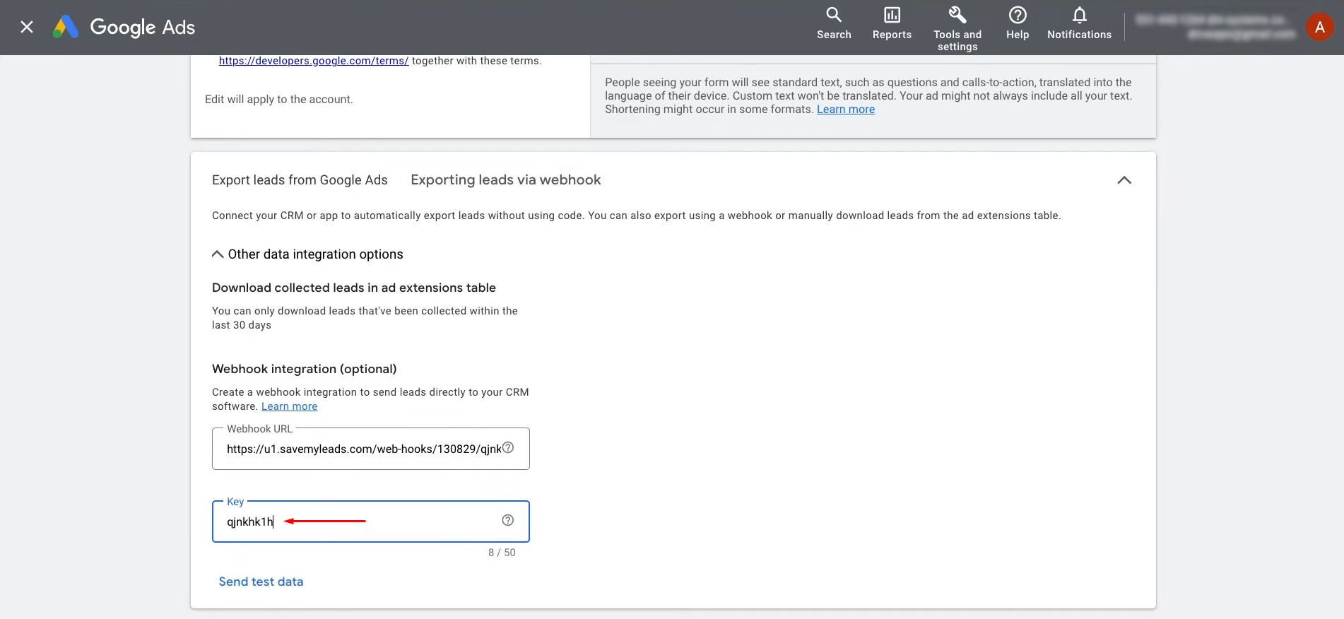 Google Lead Form and Gmail integration | Specify the last part of the SaveMyLeads URL as the key Google Lead Form and Gmail integration | Specify the last part of the SaveMyLeads URL as the key
