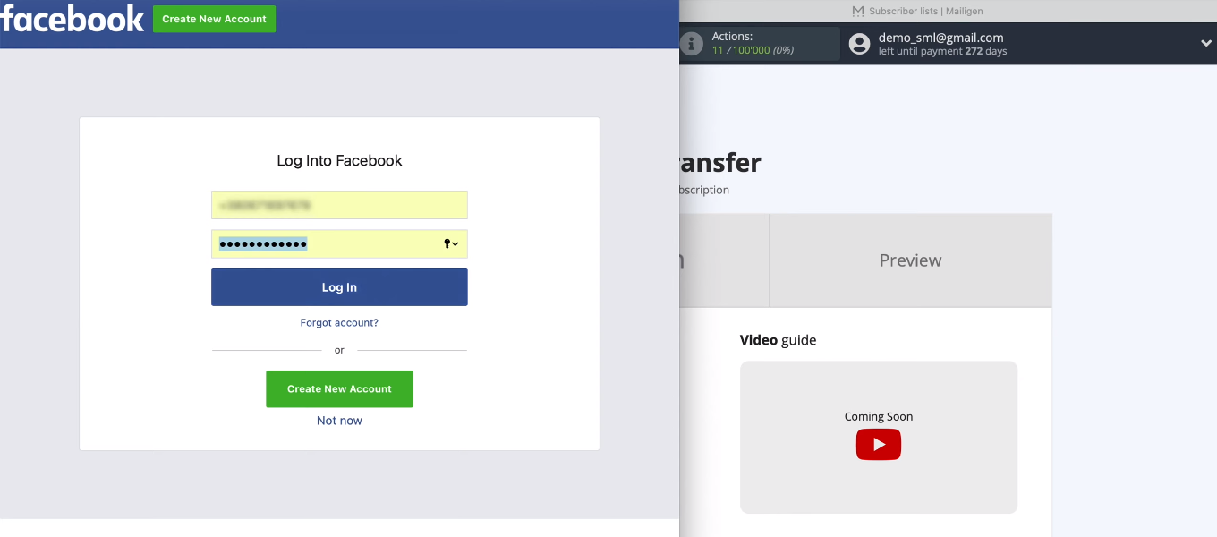 Facebook and Mailigen integration | Specify login and password Facebook and Mailigen integration | Specify login and password