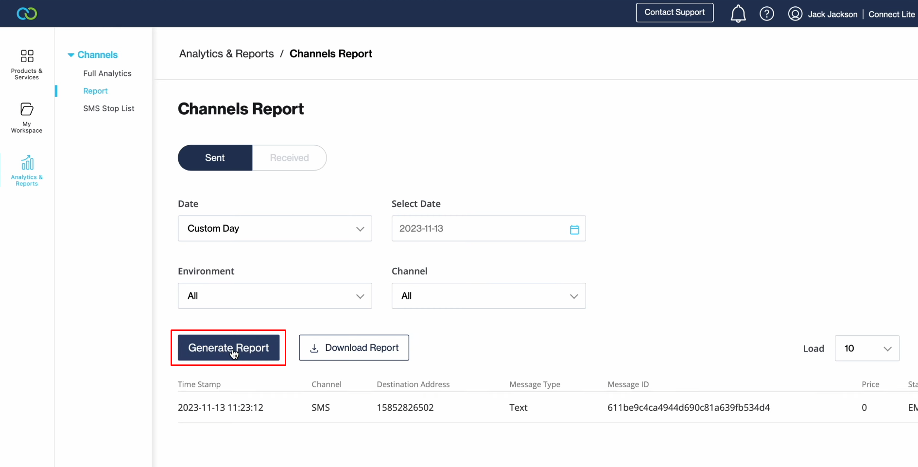 Facebook and Clickatell integration | Click “Generate report” Facebook and Clickatell integration | Click “Generate report”