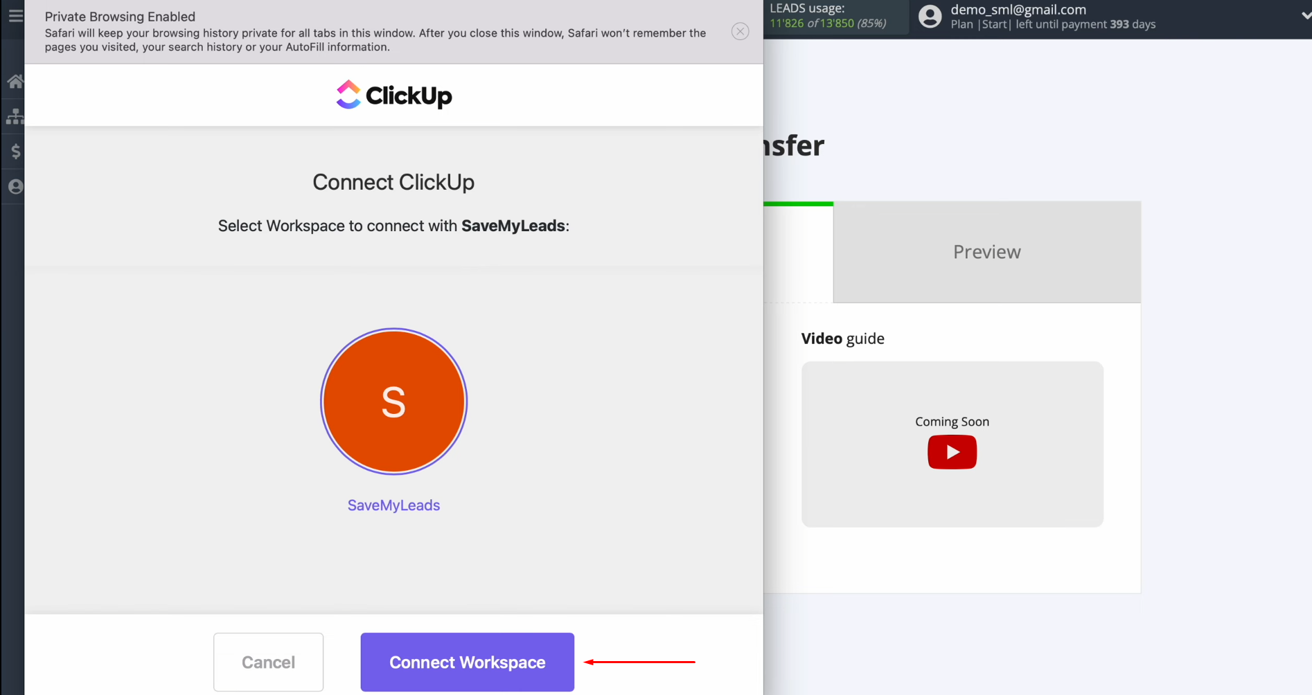 Google Ads Lead Form and ClickUp integration | Click “Connect Workspace” Google Ads Lead Form and ClickUp integration | Click “Connect Workspace”