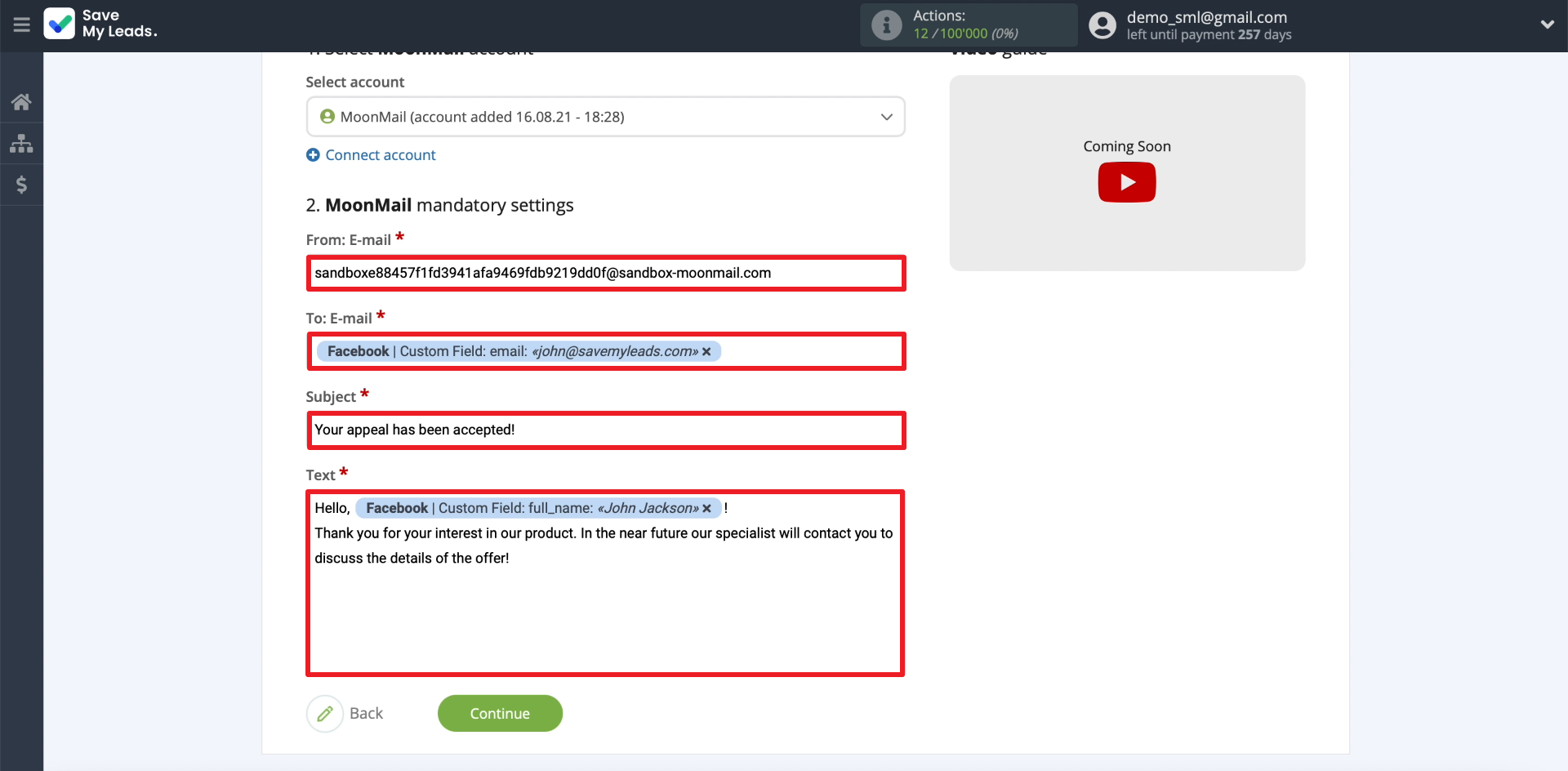 How to Set Up Auto-Send Messages to New Leads on Facebook via MoonMail | Configuring the sending of messages (2) How to Set Up Auto-Send Messages to New Leads on Facebook via MoonMail | Configuring the sending of messages (2)