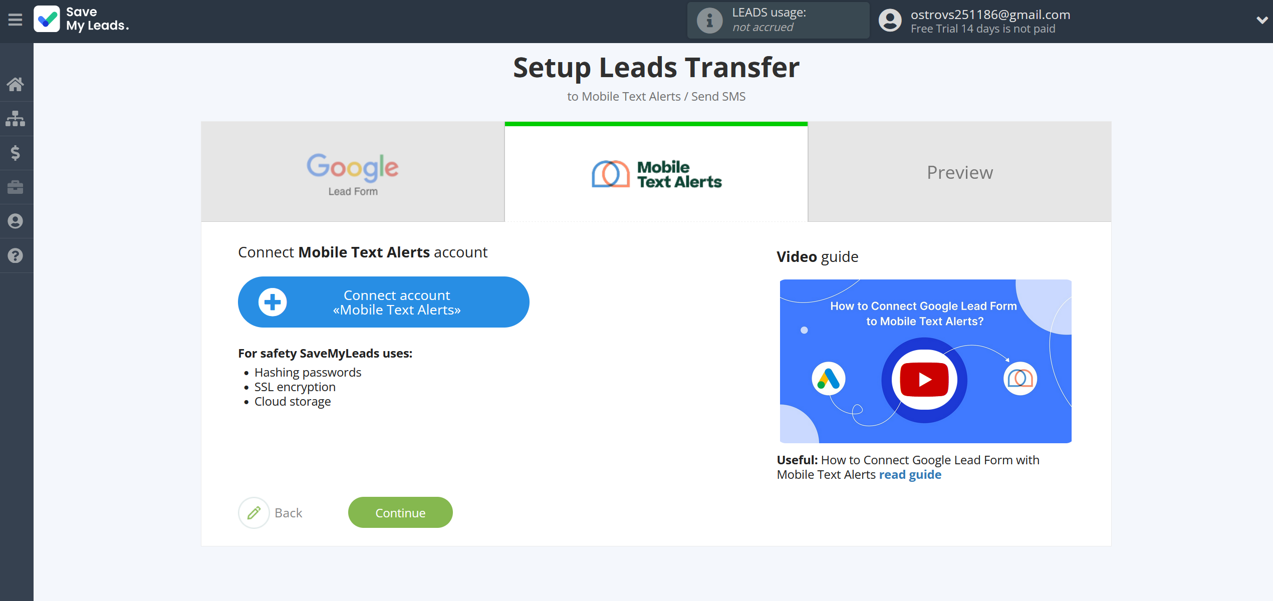 Google Lead Form and Mobile Text Alerts integration | Connect your Mobile Text Alerts account to SaveMyLeads Google Lead Form and Mobile Text Alerts integration | Connect your Mobile Text Alerts account to SaveMyLeads