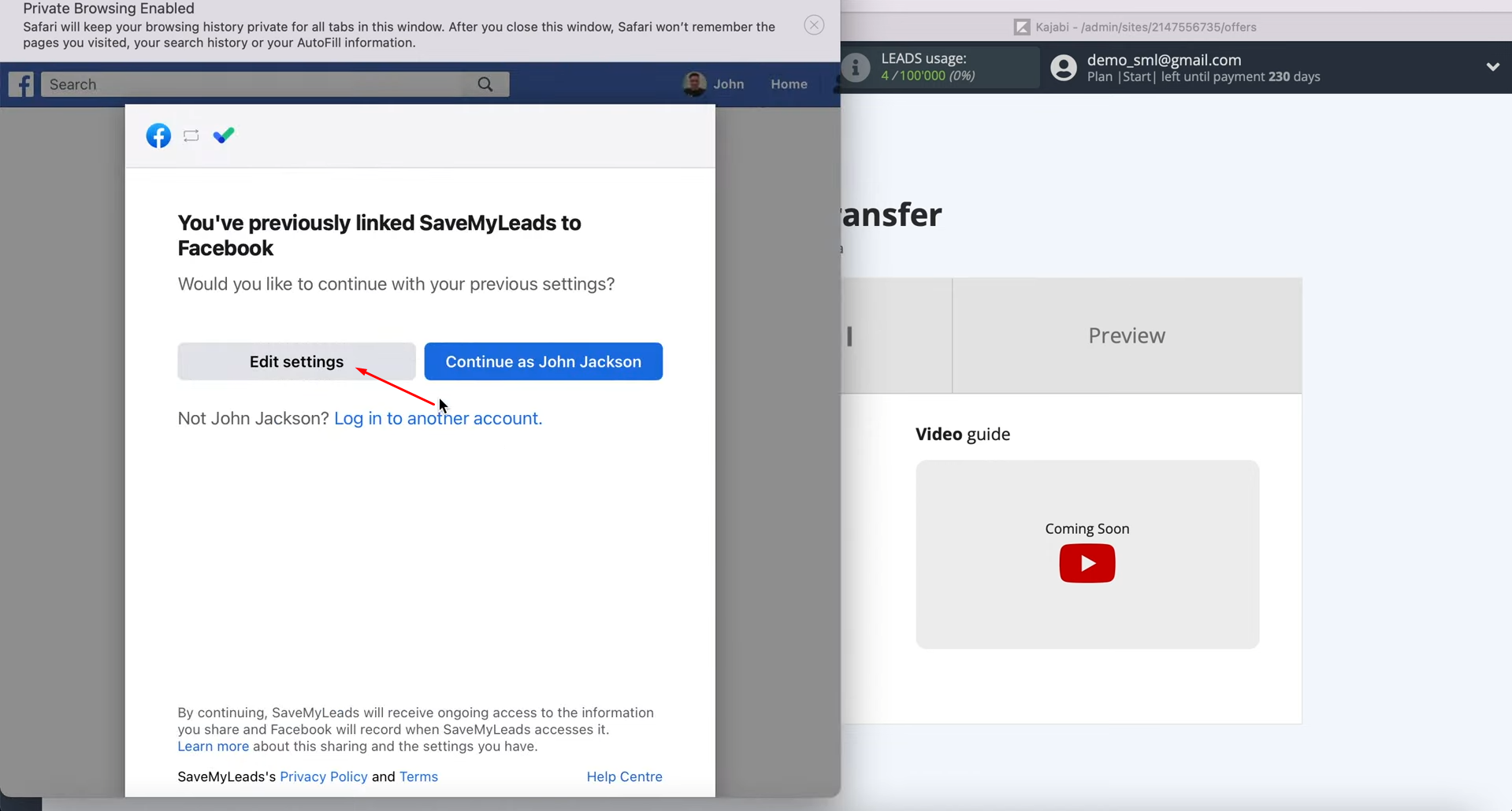 Facebook Leads Ads and Kajabi integration | Click “Edit settings” Facebook Leads Ads and Kajabi integration | Click “Edit settings”