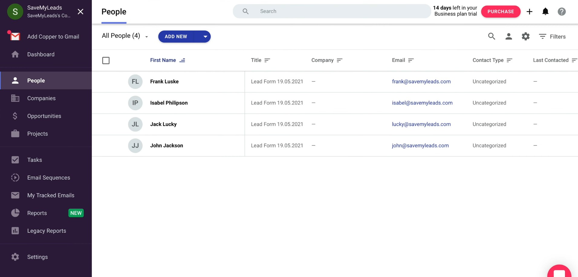 Facebook and Copper integration | Result of connecting Facebook and Copper integration | Result of connecting