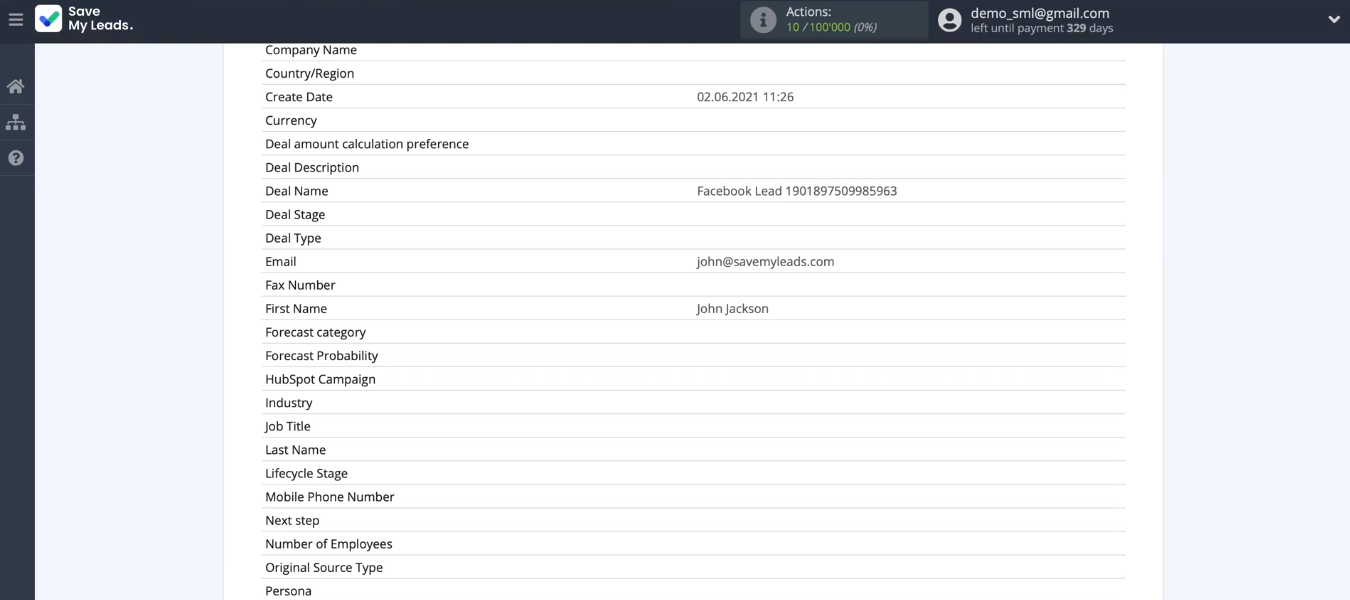Facebook and HubSpot integration | Test data Facebook and HubSpot integration | Test data