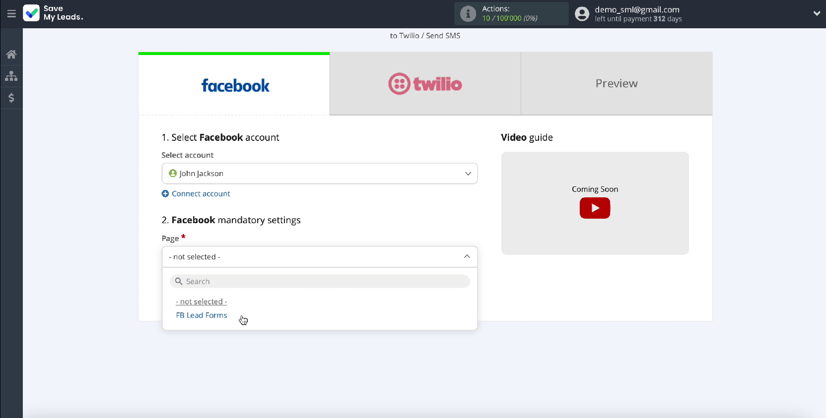 Facebook and Twilio integration | Choosing an ad page Facebook and Twilio integration | Choosing an ad page