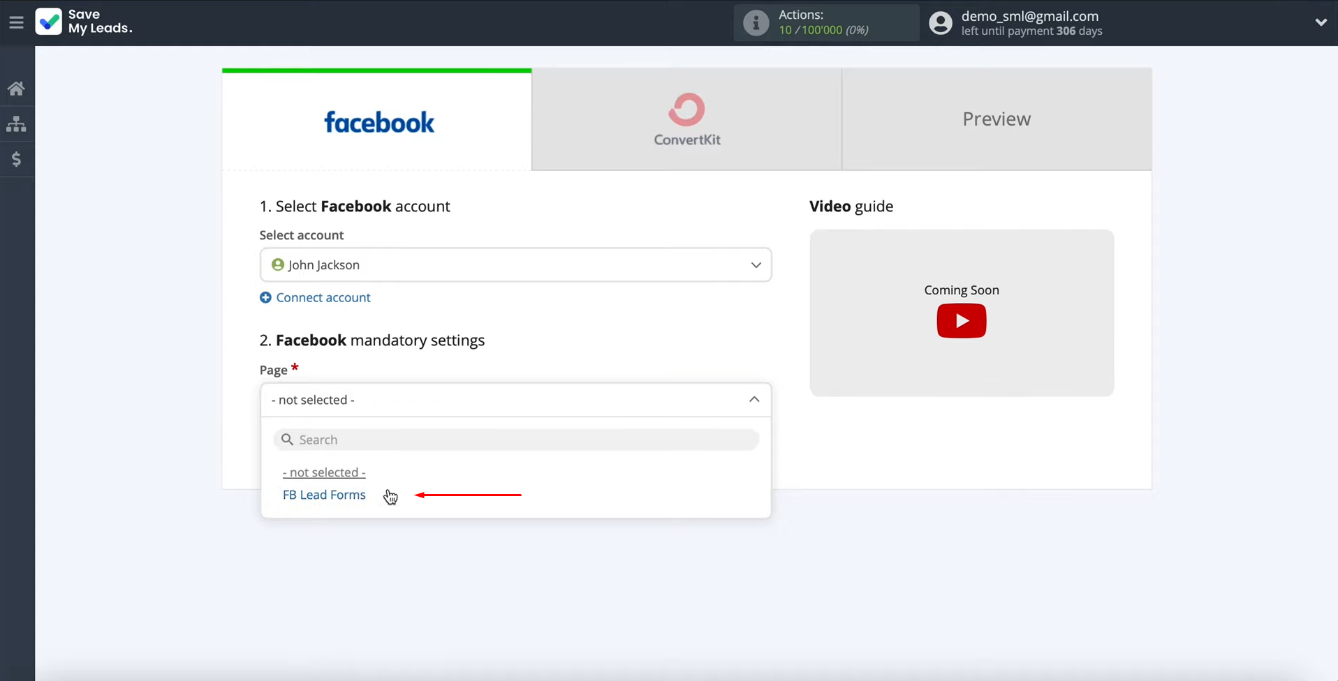 Facebook and ConvertKit integration | Select the advertising page Facebook and ConvertKit integration | Select the advertising page