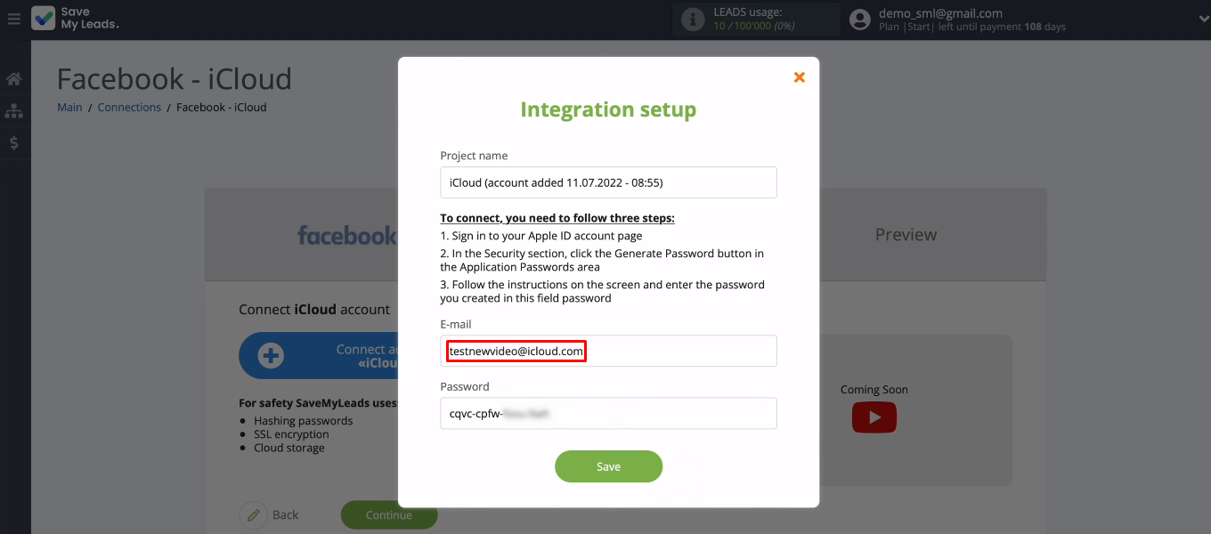 Facebook and iCloud integration | Enter email Facebook and iCloud integration | Enter email