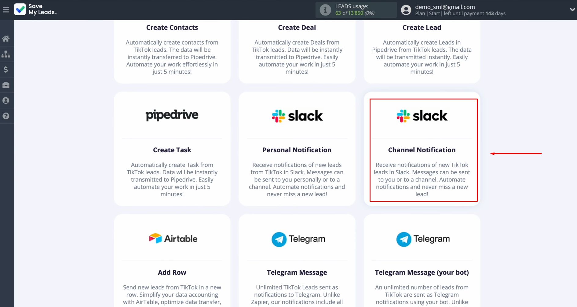 TikTok and Slack integration | Select Slack (Channel Notification) TikTok and Slack integration | Select Slack (Channel Notification)