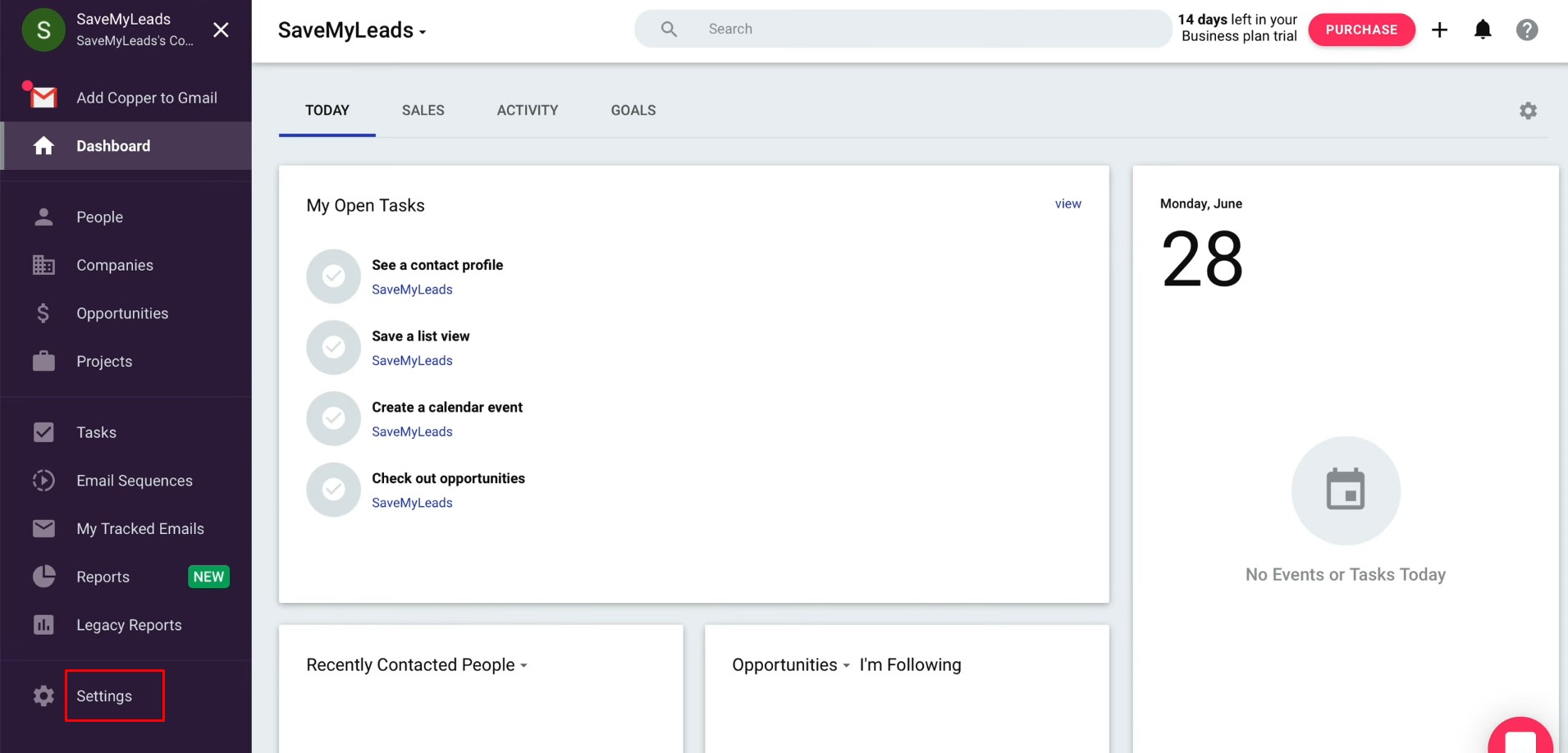 Facebook and Copper integration | Go to the settings in your Copper account Facebook and Copper integration | Go to the settings in your Copper account