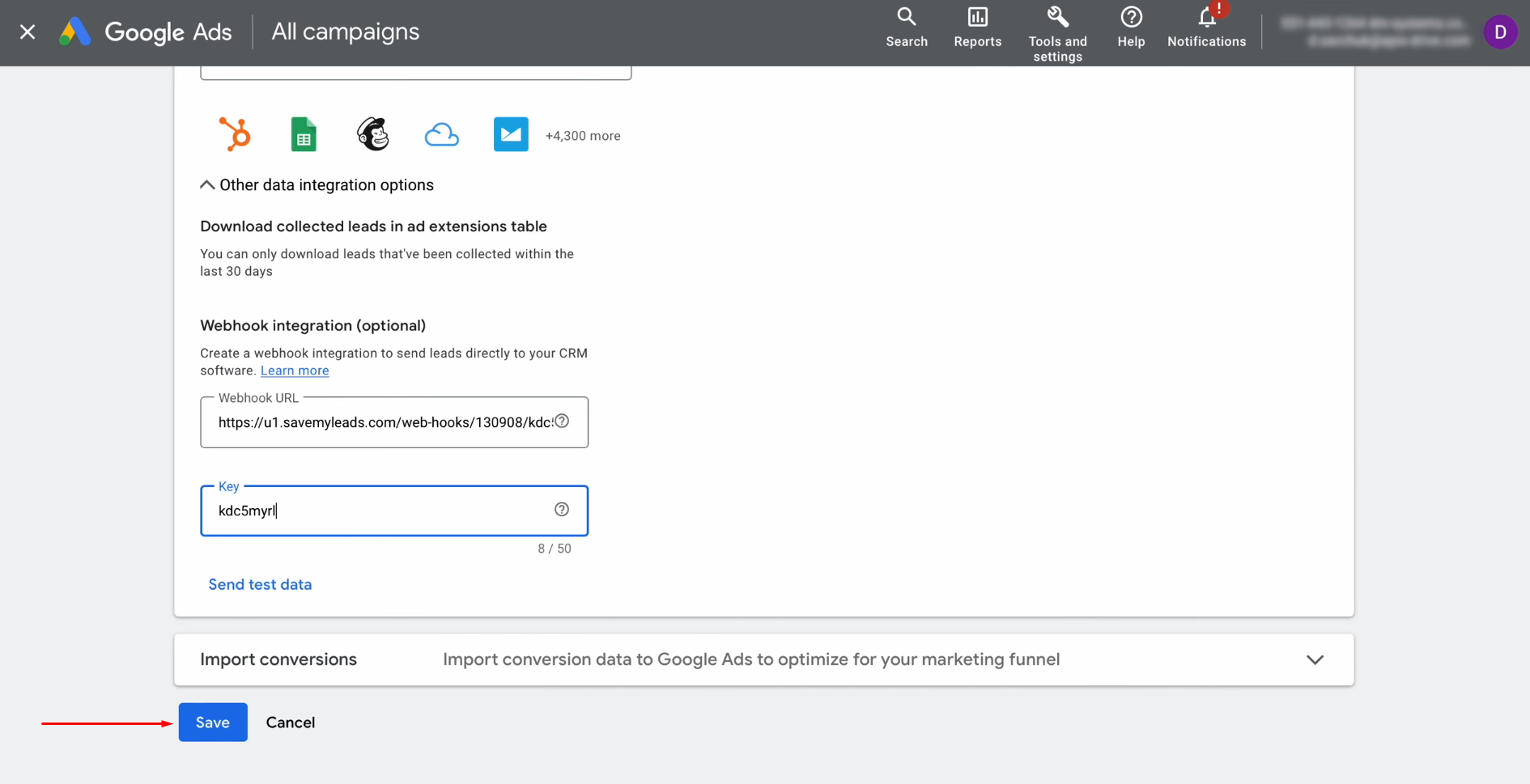 Google Lead Form and Slack integration | Click “Save” Google Lead Form and Slack integration | Click “Save”