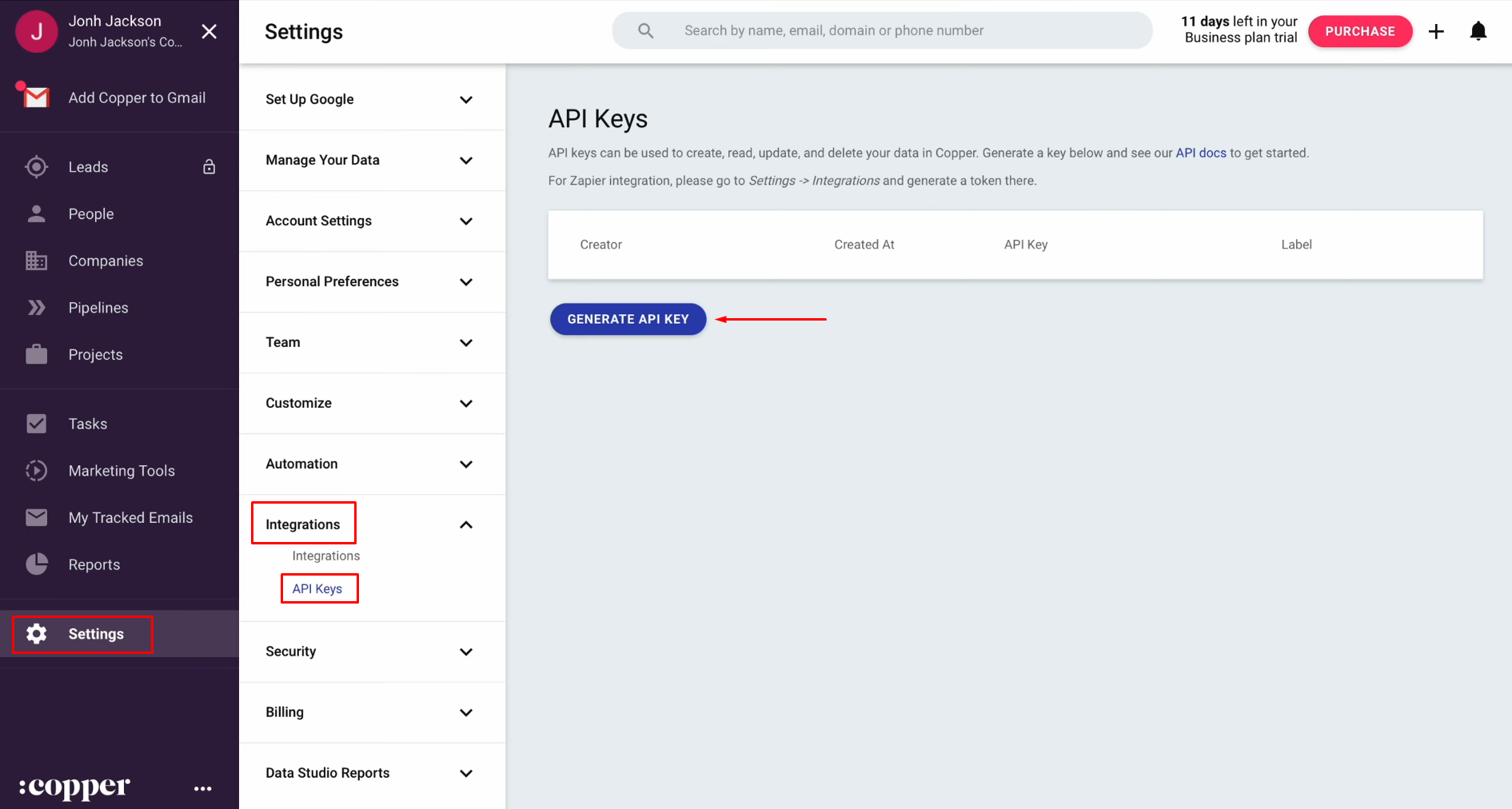 Google Lead Form and Copper integration | Go to the “Integration” section in your Copper account settings Google Lead Form and Copper integration | Go to the “Integration” section in your Copper account settings