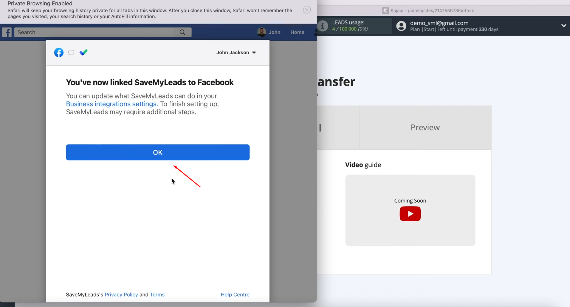 Facebook Leads Ads and Kajabi integration | Simply click "OK” Facebook Leads Ads and Kajabi integration | Simply click "OK”