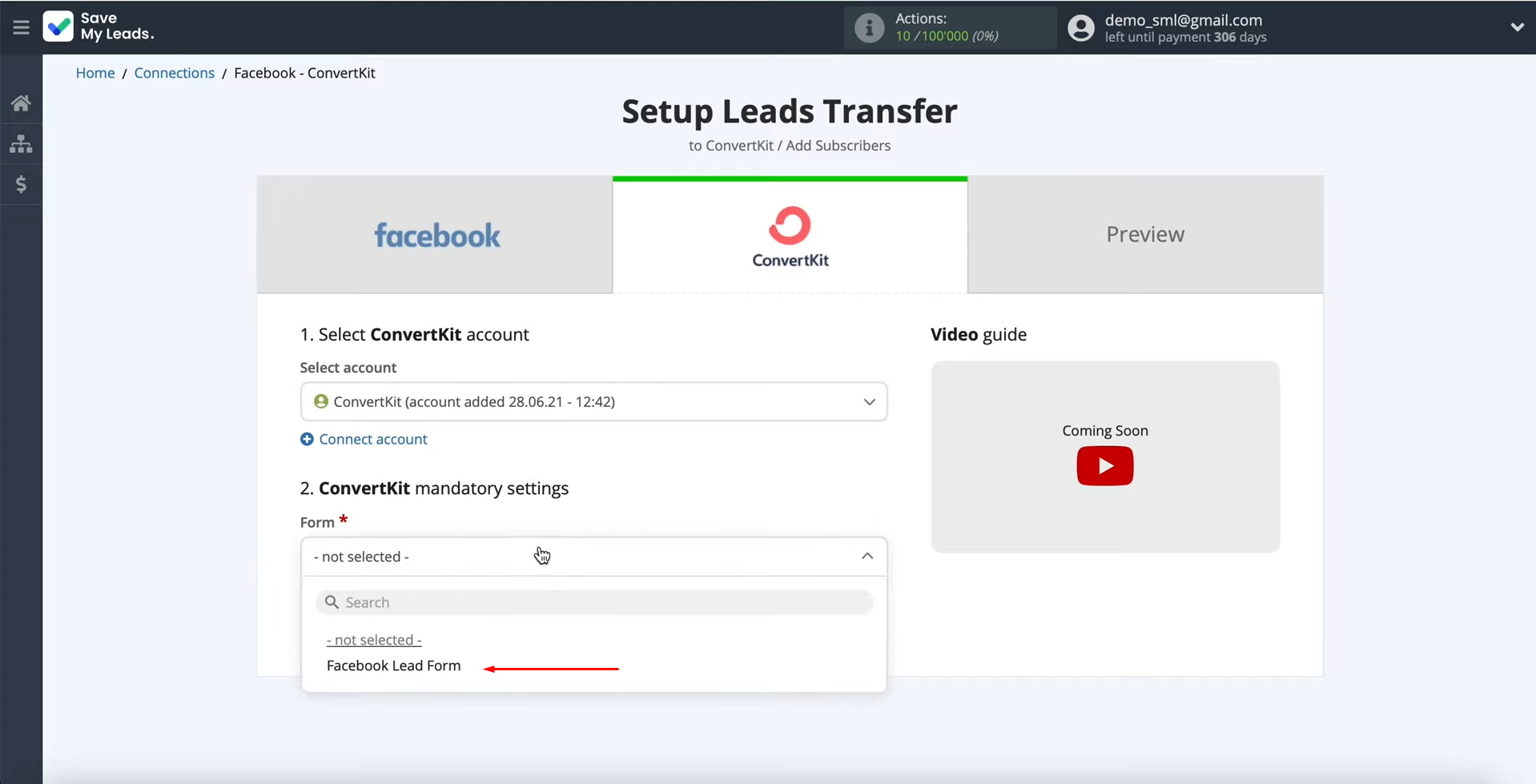 Facebook and ConvertKit integration | Select the form Facebook and ConvertKit integration | Select the form