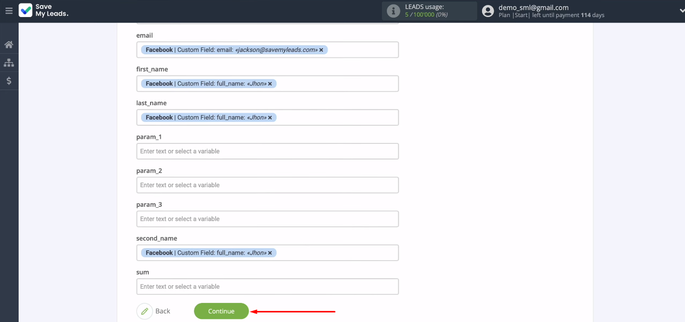 Facebook and Messaggio integration | After configured all the required fields, click “Continue” Facebook and Messaggio integration | After configured all the required fields, click “Continue”