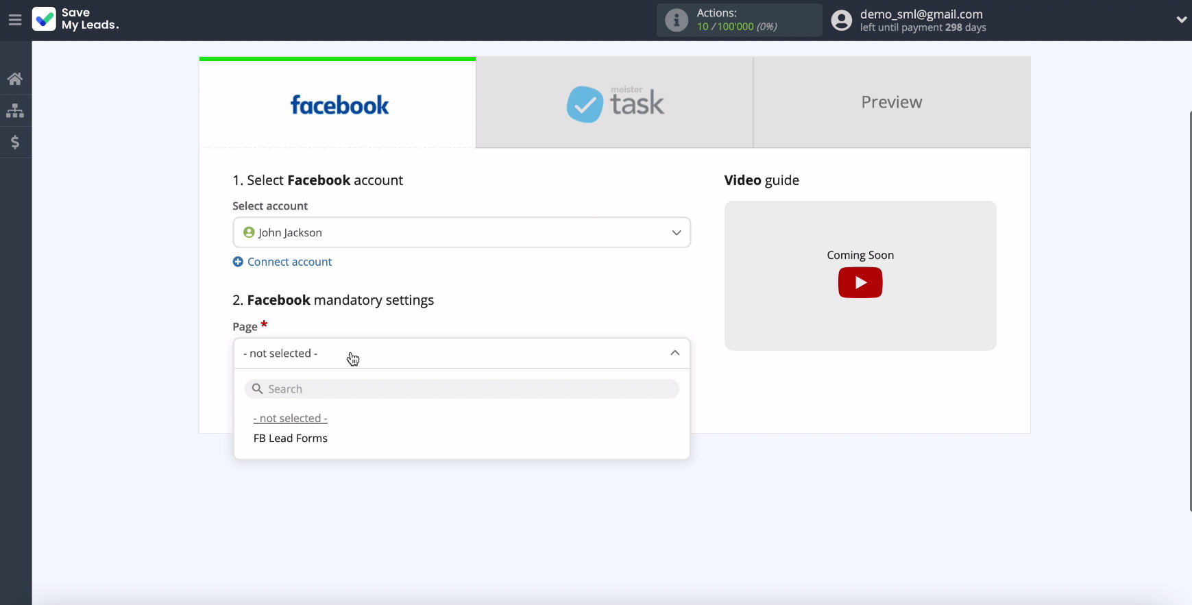 Select the connected account Select the connected account