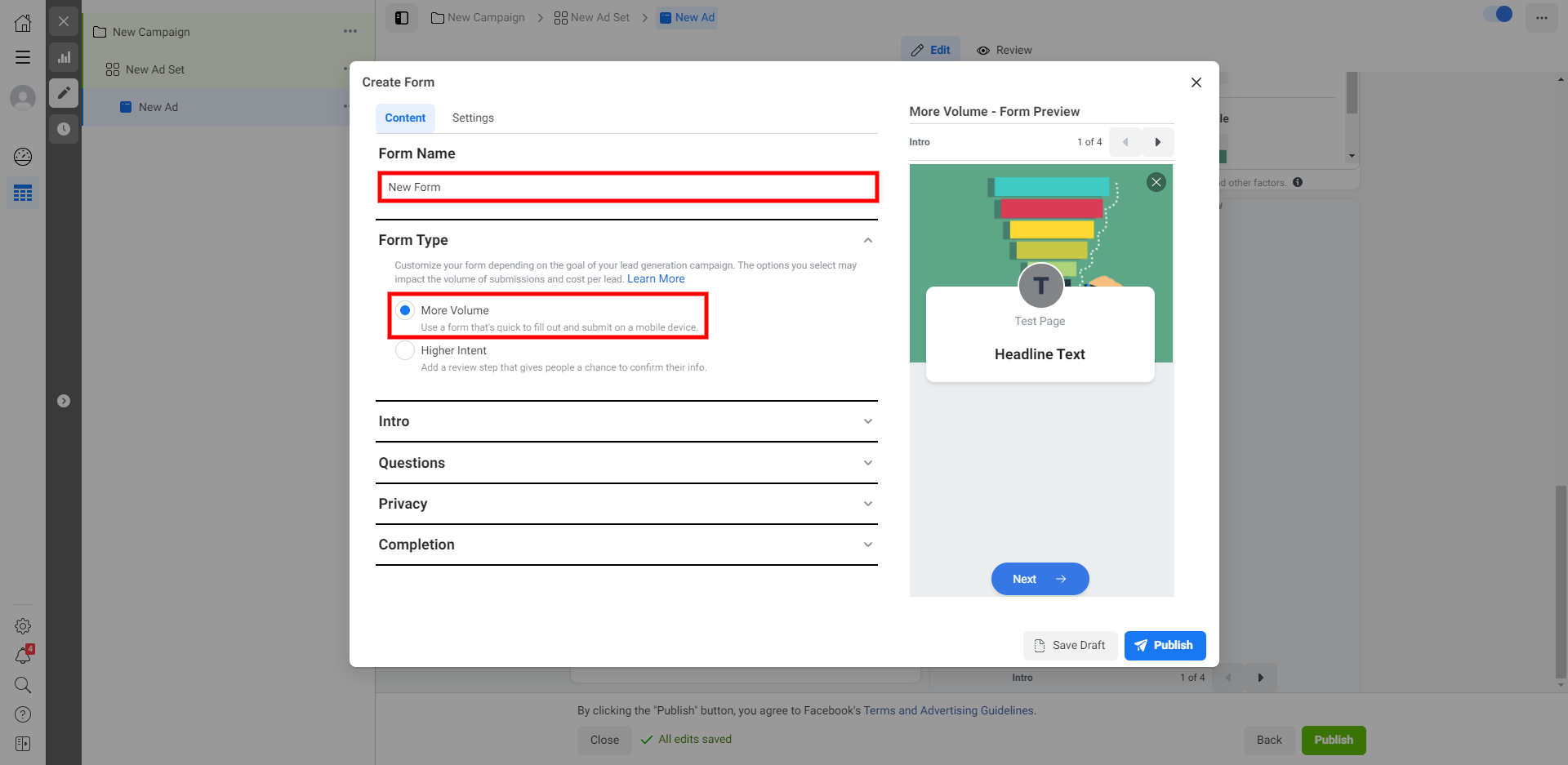 How to Set Up Facebook Lead Form Ads | Enter the name of the form and indicate its type How to Set Up Facebook Lead Form Ads | Enter the name of the form and indicate its type