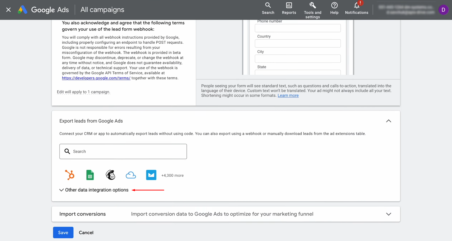 Google Ads Lead Form and ClickUp integration | Navigate to the Other Data Integration Options section Google Ads Lead Form and ClickUp integration | Navigate to the Other Data Integration Options section