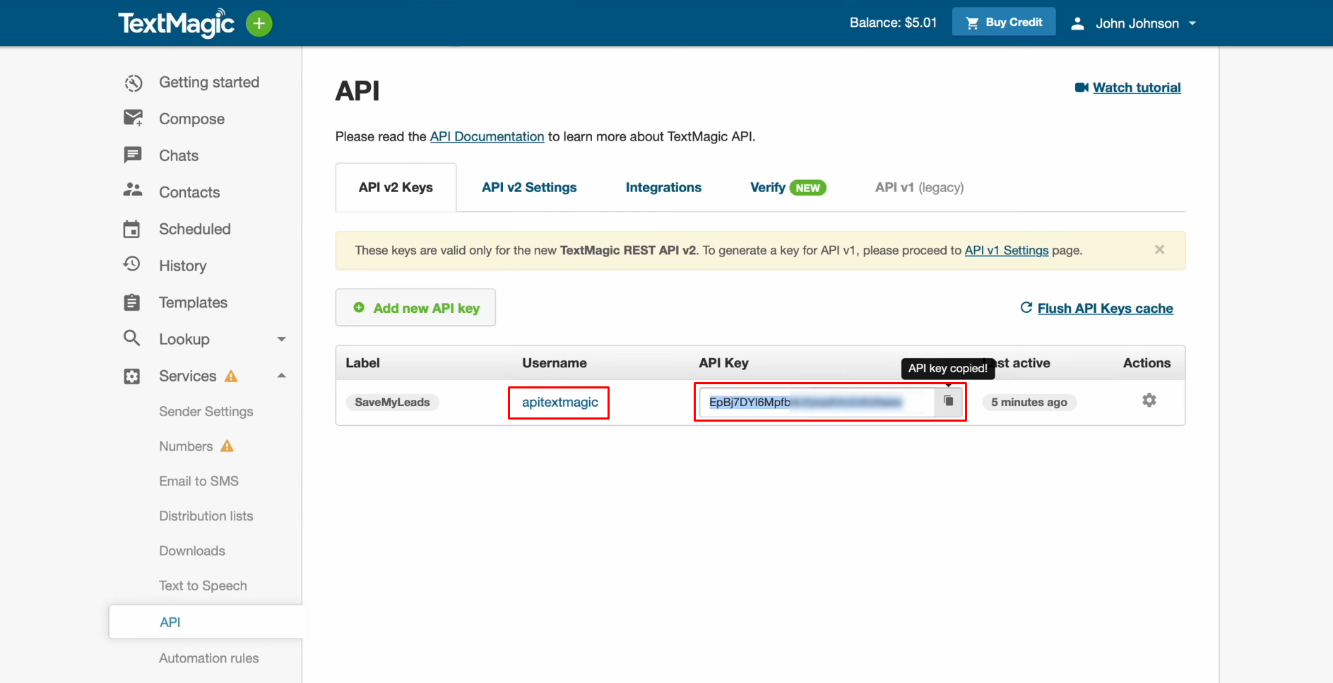 Textmagic and Facebook integration | Copy the username and API key Textmagic and Facebook integration | Copy the username and API key