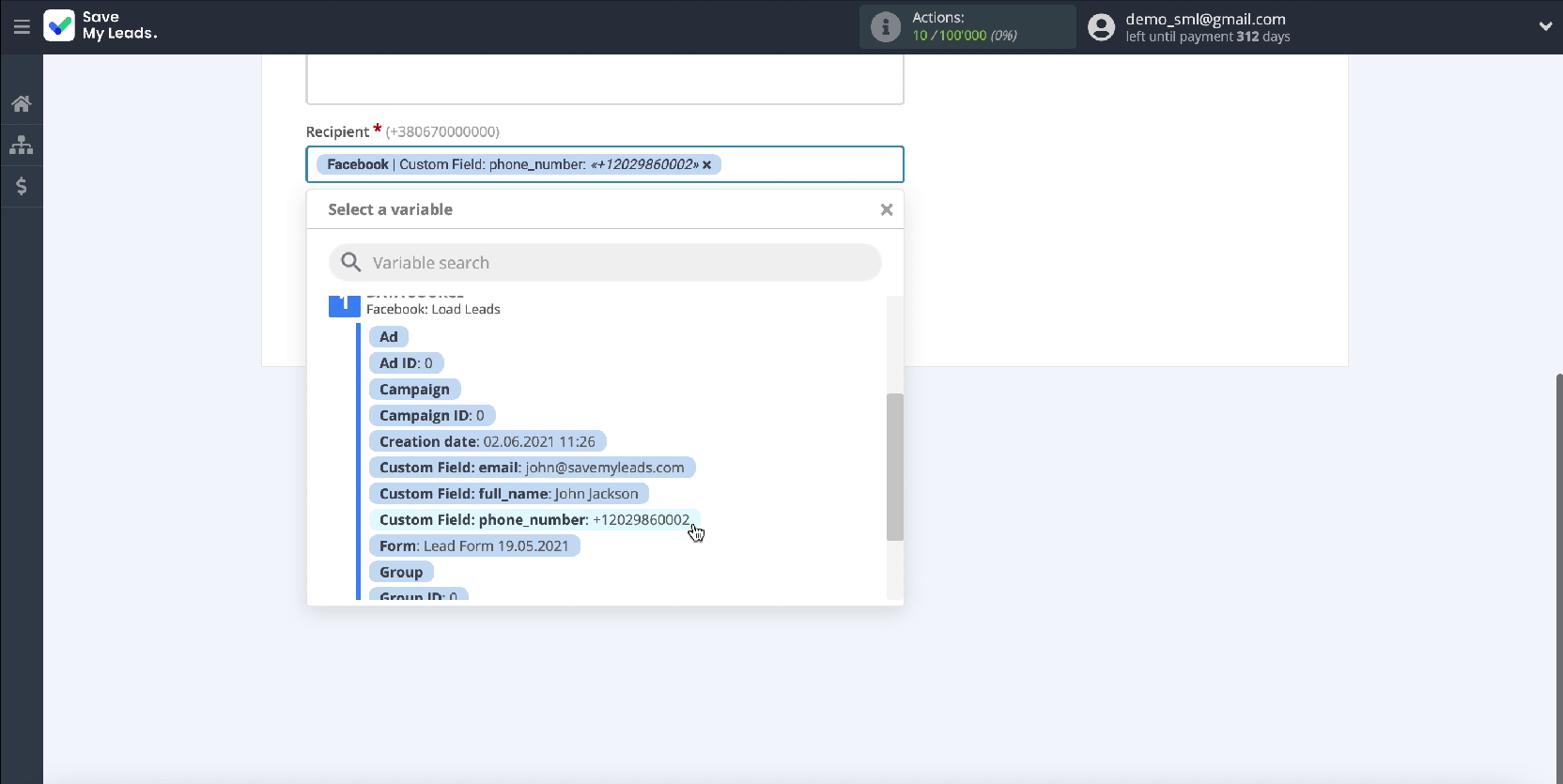 Facebook and Twilio integration | Specify the customer's phone number Facebook and Twilio integration | Specify the customer's phone number