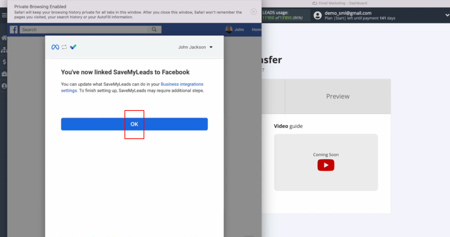 Elastic Email and Facebook integration | Click “OK” Elastic Email and Facebook integration | Click “OK”