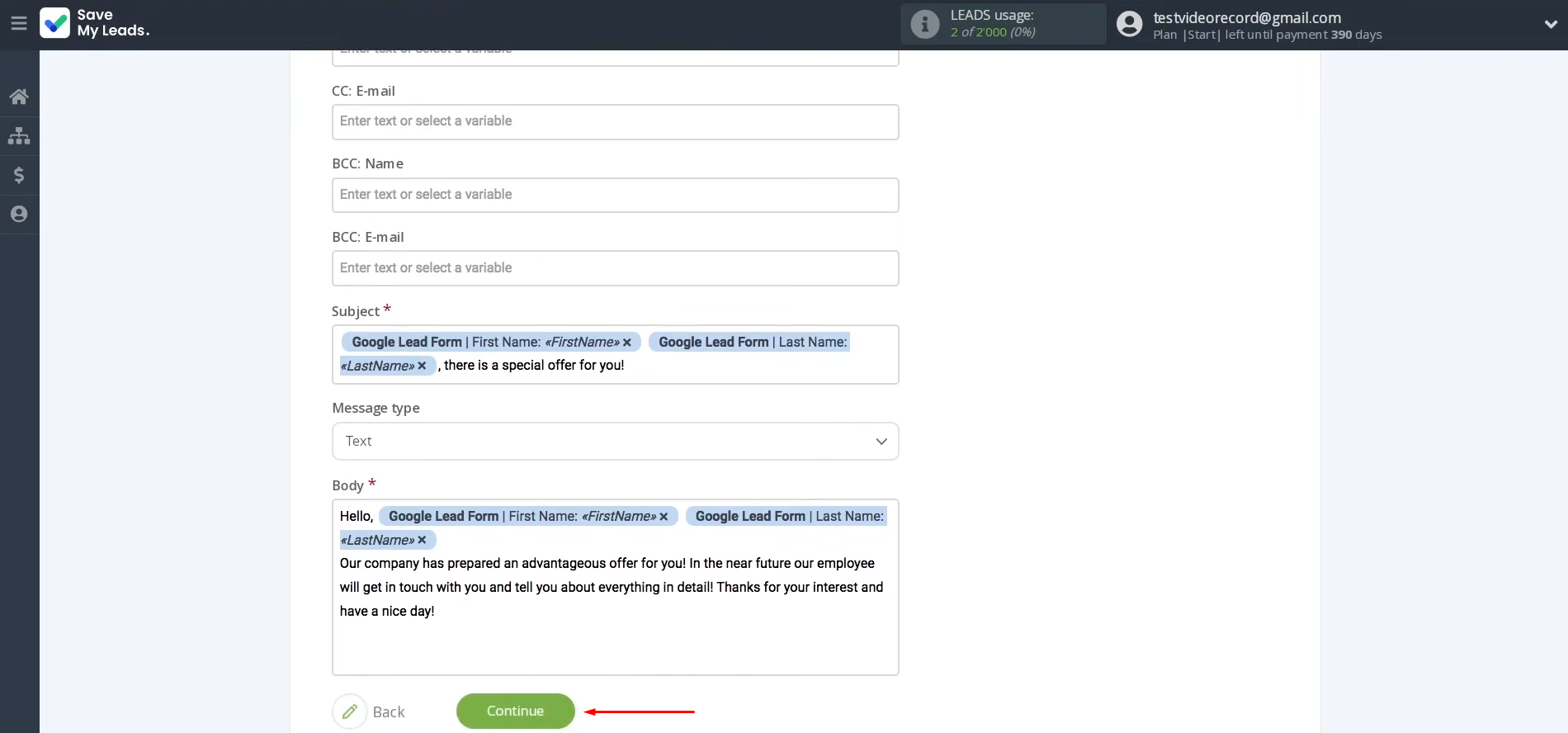 Google Lead Form and Gmail integration | Click "Continue" Google Lead Form and Gmail integration | Click "Continue"