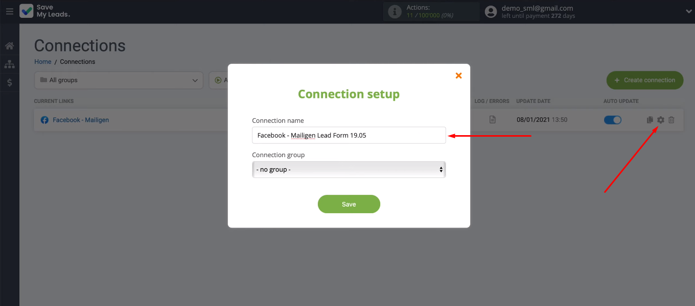 Facebook and Mailigen integration | Change the name of the integration Facebook and Mailigen integration | Change the name of the integration