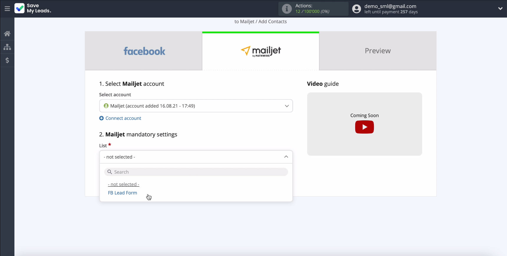 Facebook and Mailjet integration | Select List Facebook and Mailjet integration | Select List