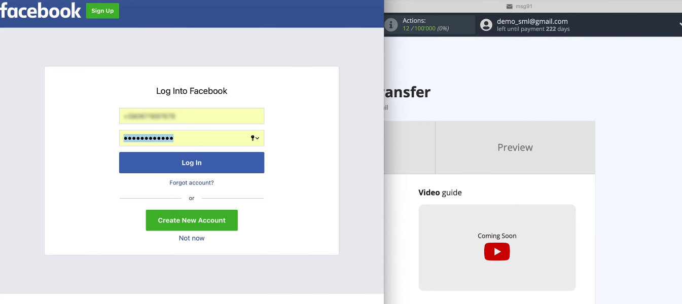 Facebook and MSG91 integration | Enter the username and password Facebook and MSG91 integration | Enter the username and password