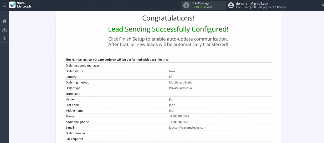 Facebook and Simla integration | The test data Facebook and Simla integration | The test data