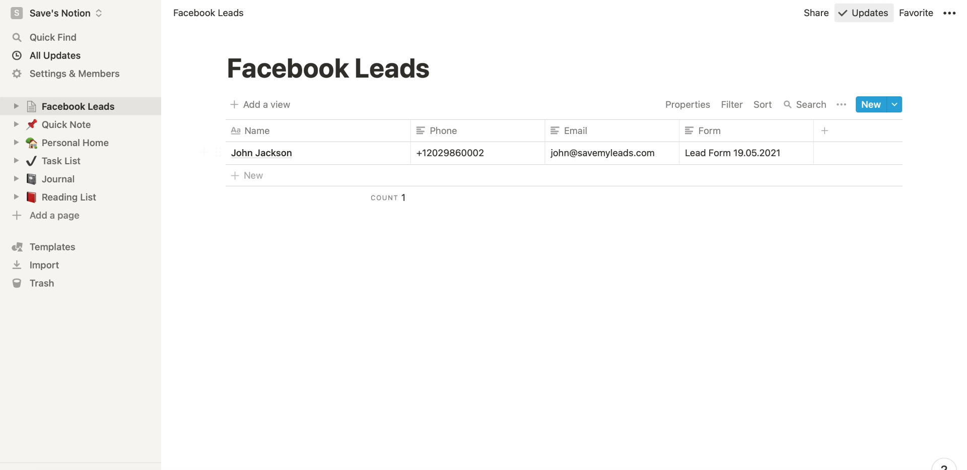 How to set up the upload of new leads from your Facebook ad account to Notion | Example of lead data in Notion How to set up the upload of new leads from your Facebook ad account to Notion | Example of lead data in Notion
