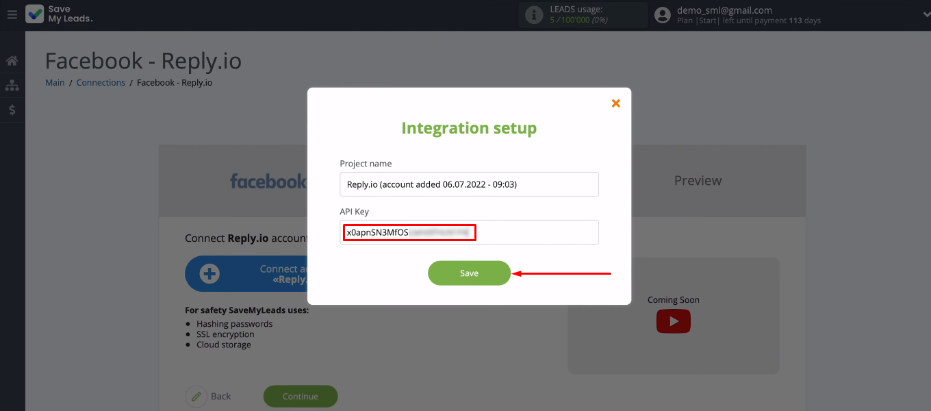 Facebook and Reply integration | Insert API Key Facebook and Reply integration | Insert API Key