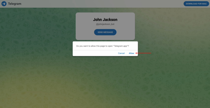 Facebook and Telegram integration | Allow this page to open Telegram
