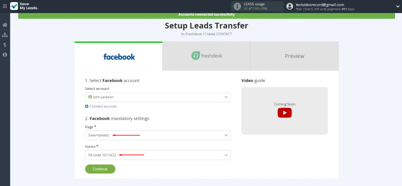 Facebook and Freshdesk integration | Select the advertising page and the forms