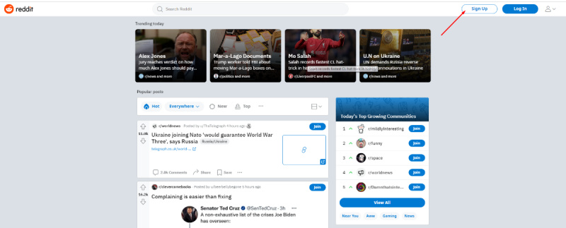Click Sign Up to create an account.
