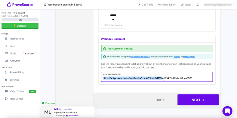 How to Automatically Send Data to ProveSource from Facebook Leads | Copy the link