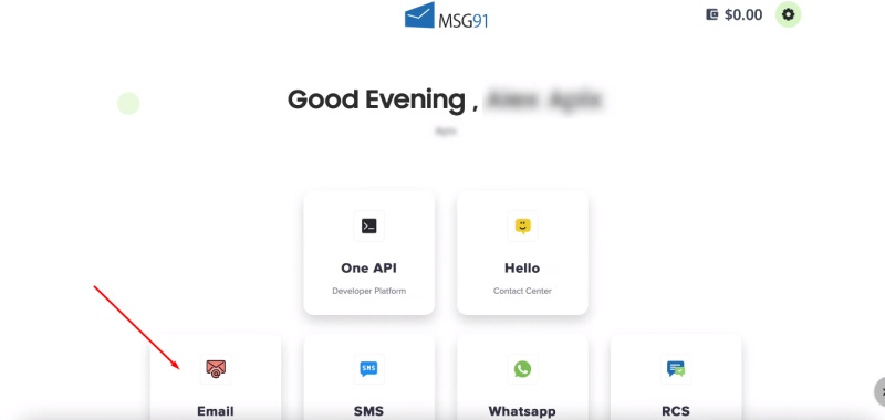 Facebook and MSG91 integration | Go to Email section