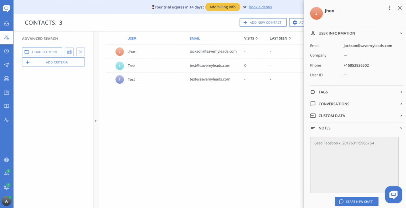 Facebook and HelpCrunch integration | Lead from Facebook as a contact on HelpCrunch