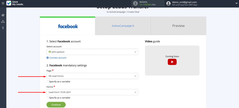 Facebook and ActiveCampaign integration | Define&nbsp;all required data source parameters