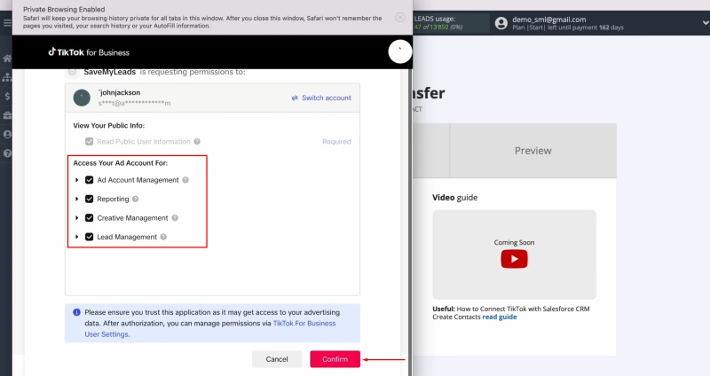Make sure that all access checkboxes are enabled