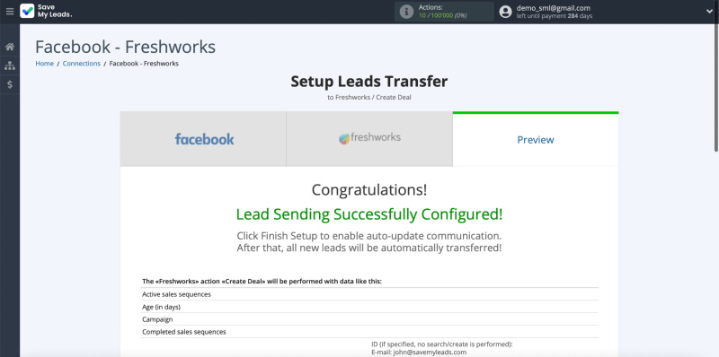 Facebook and Freshworks integration | Setup data transfer