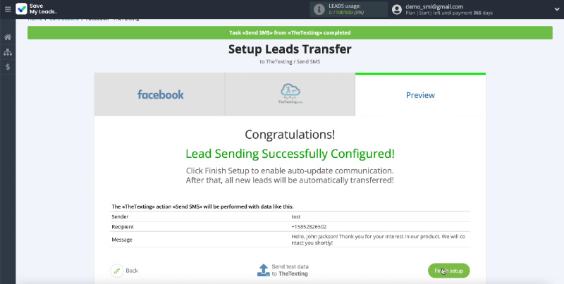 Facebook and The Texting integration | Completing setup and enabling auto-update