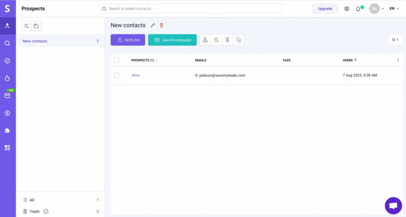 Snov.io and Facebook integration | Result of connecting