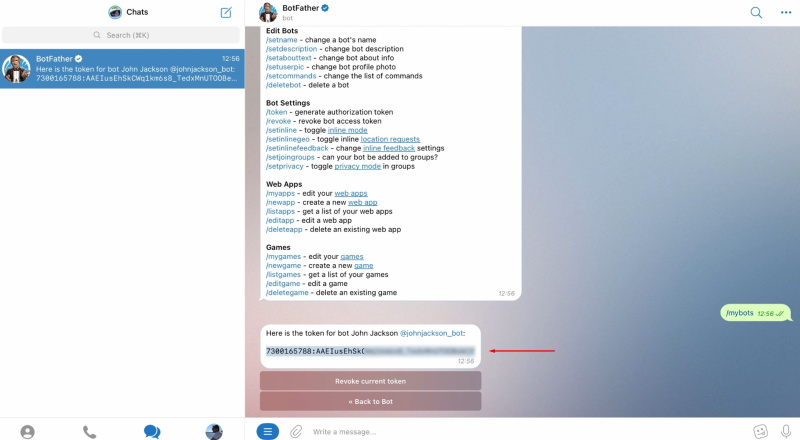 Facebook and Telegram integration | Copy the token