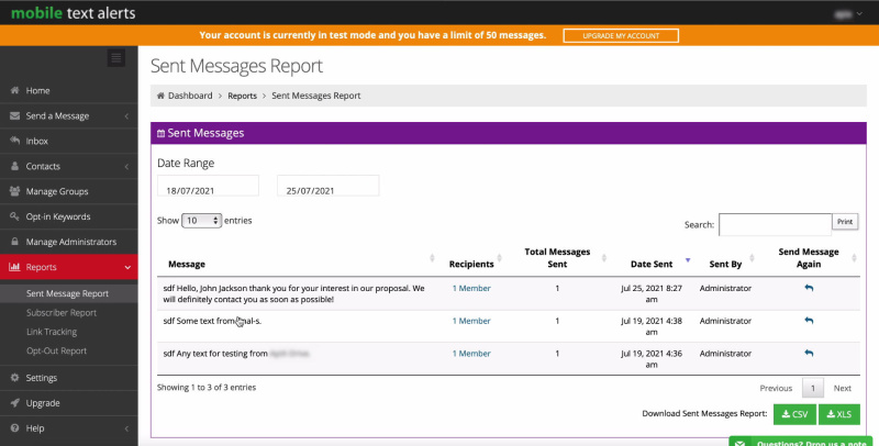 Facebook and Mobile Text Alerts integration | Test data results