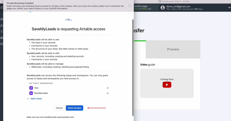 Airtable Facebook integration | Click “Grant access”