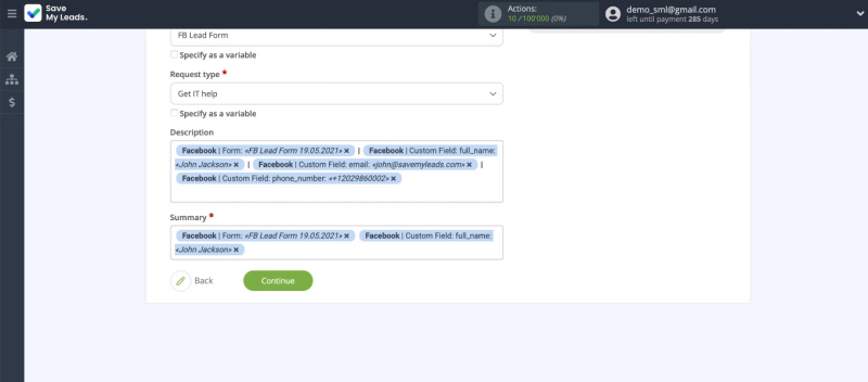Facebook and Jira Service Desk integration | The preset option