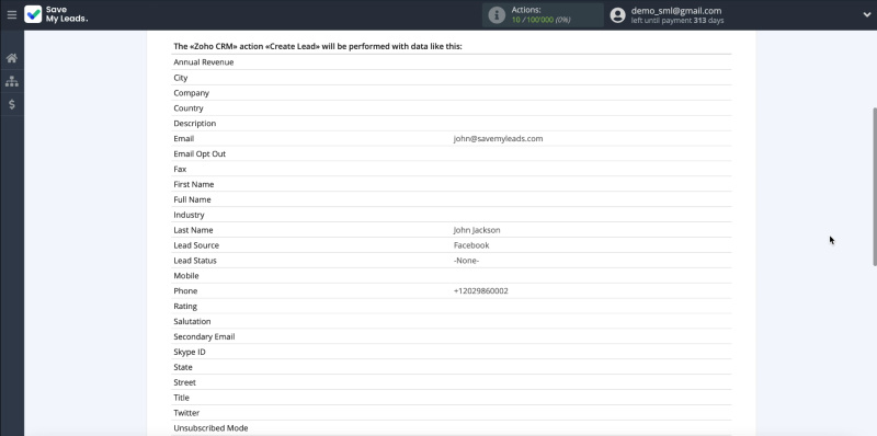 How to set up the upload of new leads from your Facebook ad account to Zoho CRM | Checking the downloaded data, part 2